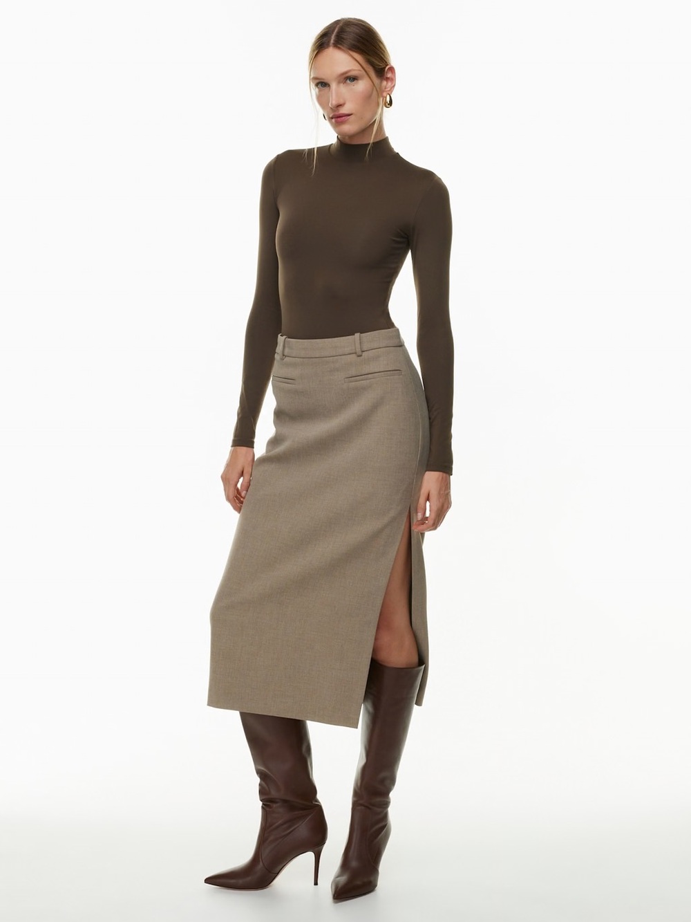 Babaton Contour Mockneck Long Sleeve Bodysuit Rich Mocha Brown S